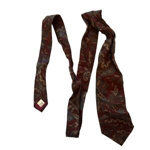 DUNN & CO Pure Silk Paisley Necktie Burgundy Blue Gold Men's Formal Accessory